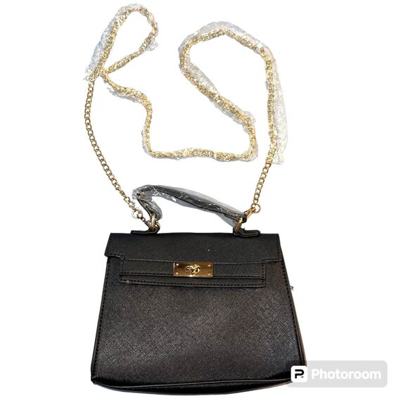 Boutique Womens Small Purse Handbag Black with Gold Chain Shoulder Strap - Picture 1 of 13